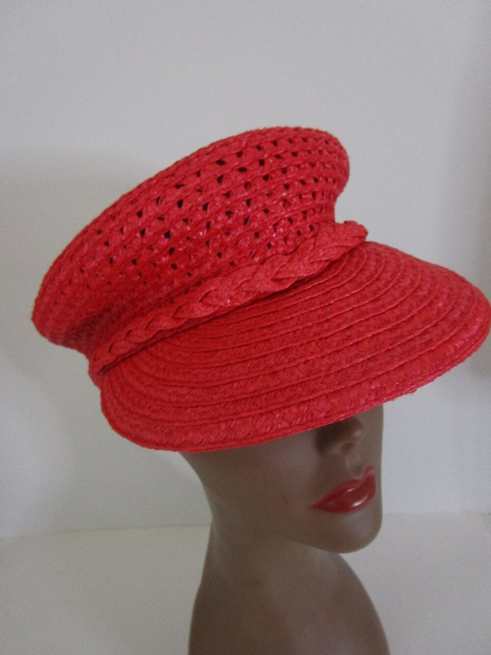 Red UPF Straw Visor Cap Hat Hand Blocked UV Protection